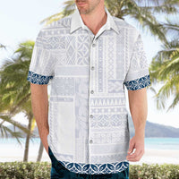 Samoa Siapo Blue Trimmed Hawaiian Shirt Samoa White Sunday - Polynesian Pride