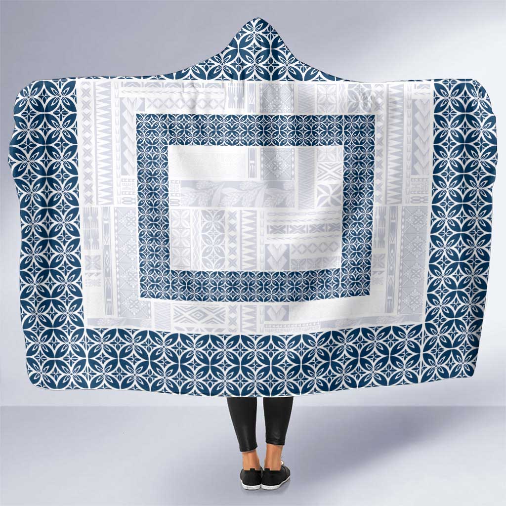 Samoa Siapo Blue Trimmed Hooded Blanket Samoa White Sunday - Polynesian Pride