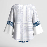 Samoa Siapo Blue Trimmed Kimono Sleeve Blouse Samoa White Sunday - Polynesian Pride