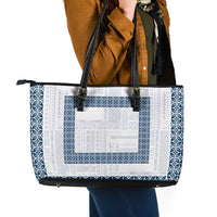 Samoa Siapo Blue Trimmed Leather Tote Bag Samoa White Sunday - Polynesian Pride