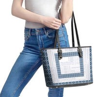 Samoa Siapo Blue Trimmed Leather Tote Bag Samoa White Sunday - Polynesian Pride