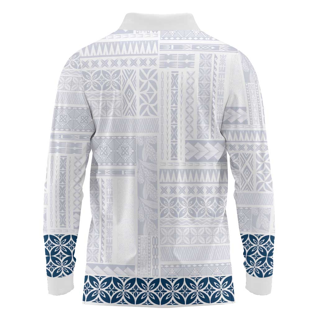 Samoa Siapo Blue Trimmed Long Sleeve Polo Shirt Samoa White Sunday - Polynesian Pride