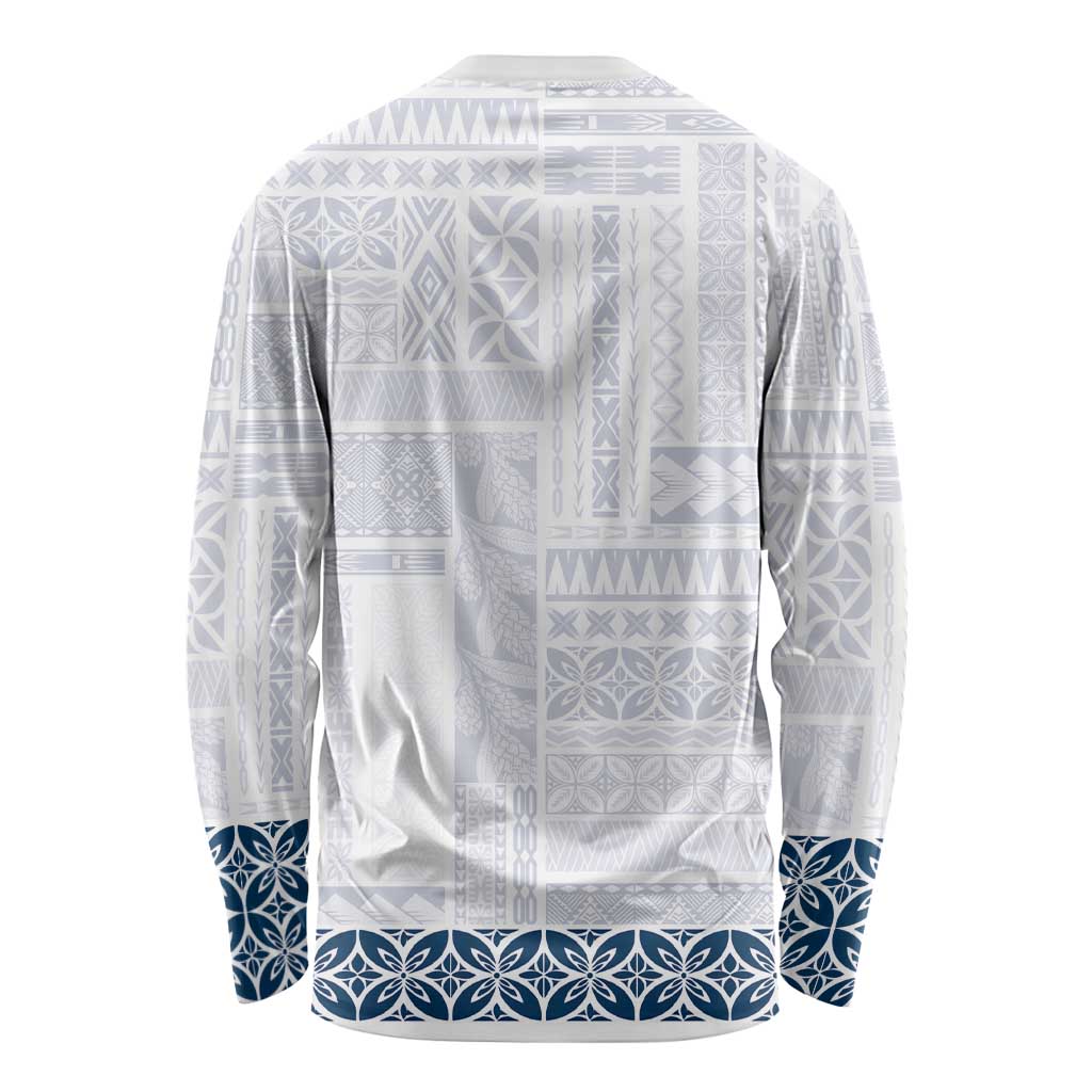 Samoa Siapo Blue Trimmed Long Sleeve Shirt Samoa White Sunday - Polynesian Pride