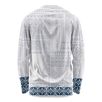 Samoa Siapo Blue Trimmed Long Sleeve Shirt Samoa White Sunday - Polynesian Pride