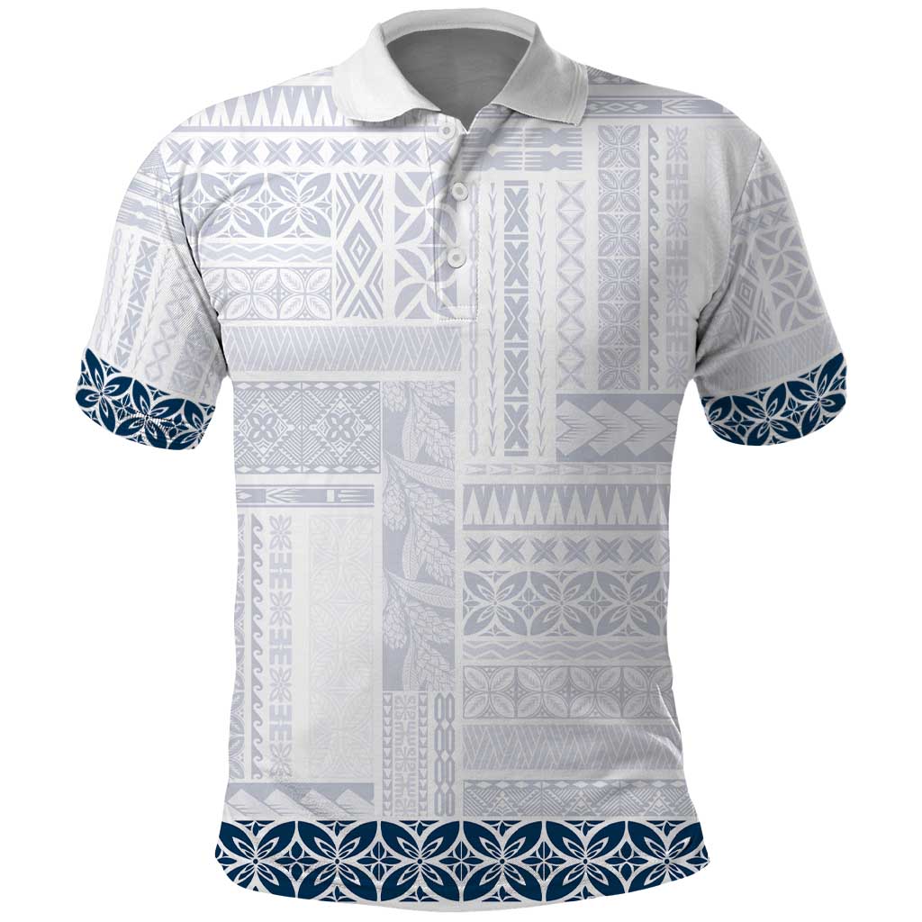 Samoa Siapo Blue Trimmed Polo Shirt Samoa White Sunday - Polynesian Pride