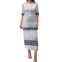 Samoa Siapo Blue Trimmed Puletasi Samoa White Sunday - Polynesian Pride