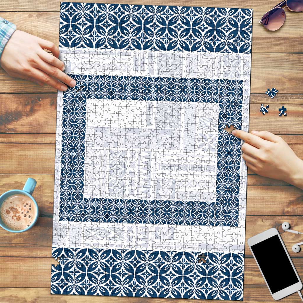 Samoa Siapo Blue Trimmed Puzzle Samoa White Sunday - Polynesian Pride