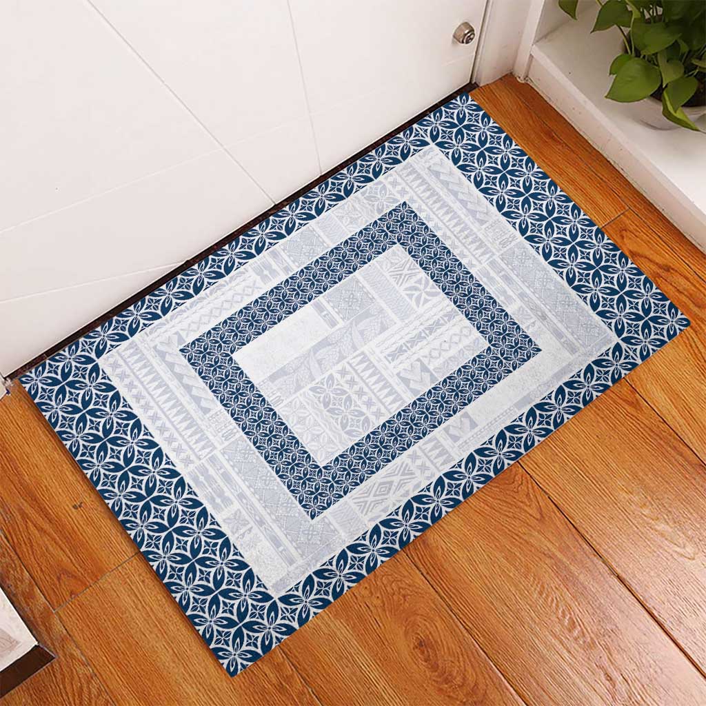 Samoa Siapo Blue Trimmed Rubber Doormat Samoa White Sunday - Polynesian Pride
