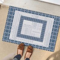 Samoa Siapo Blue Trimmed Rubber Doormat Samoa White Sunday - Polynesian Pride