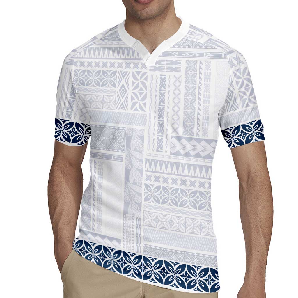 Samoa Siapo Blue Trimmed Rugby Jersey Samoa White Sunday - Polynesian Pride