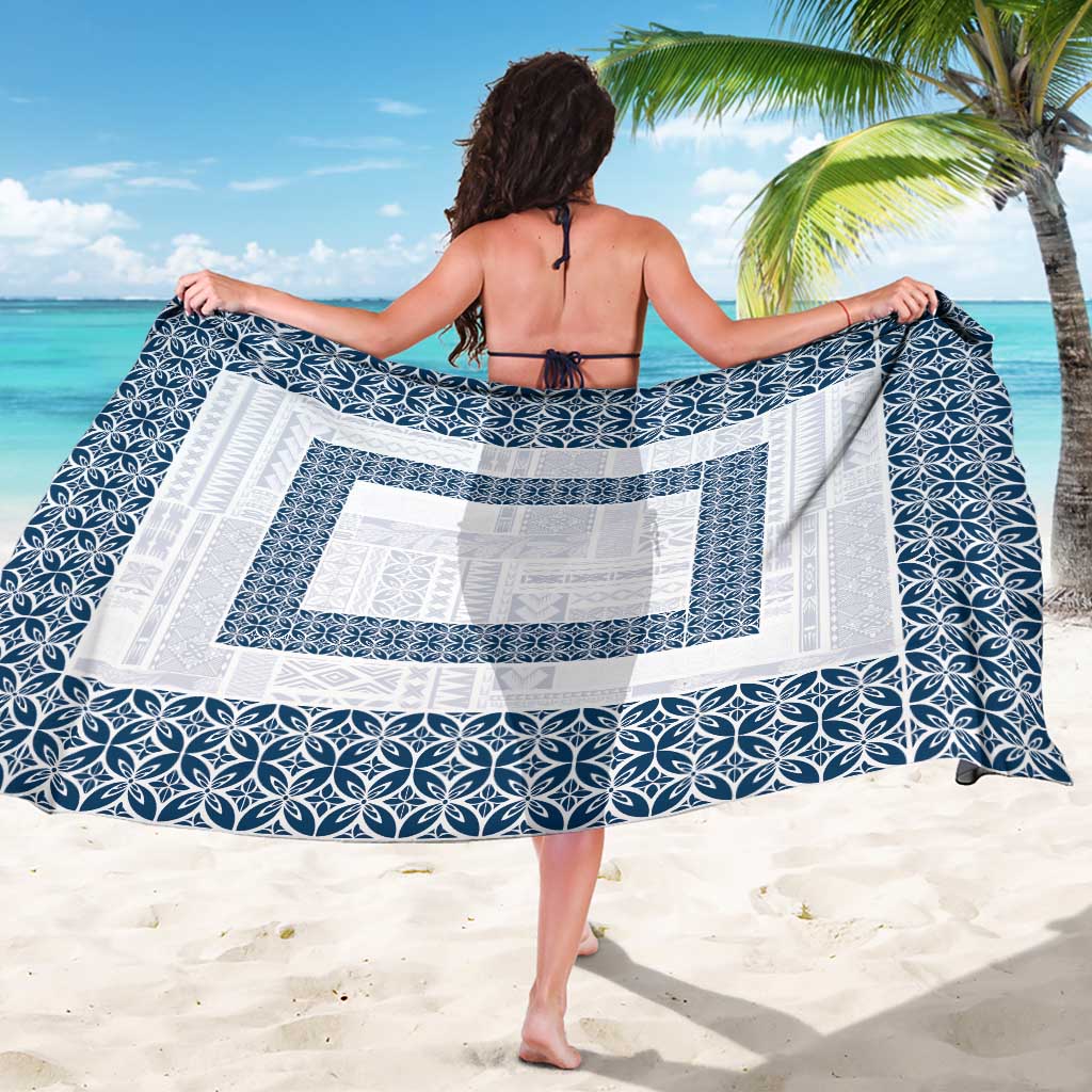 Samoa Siapo Blue Trimmed Sarong Samoa White Sunday - Polynesian Pride