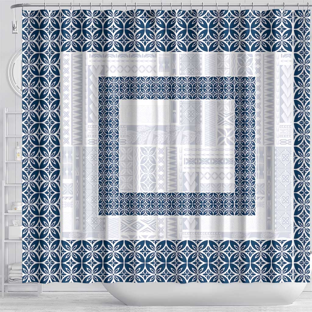 Samoa Siapo Blue Trimmed Shower Curtain Samoa White Sunday - Polynesian Pride