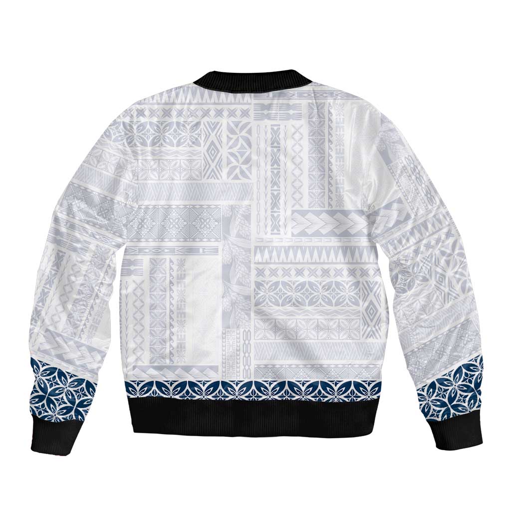 Samoa Siapo Blue Trimmed Sleeve Zip Bomber Jacket Samoa White Sunday - Polynesian Pride