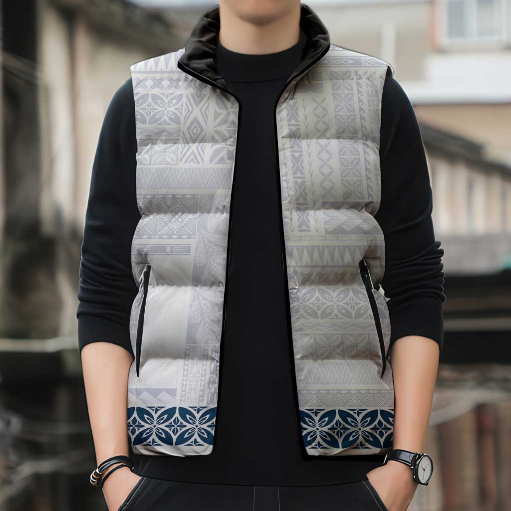 Samoa Siapo Blue Trimmed Sleeveless Puffer Jacket Samoa White Sunday - Polynesian Pride
