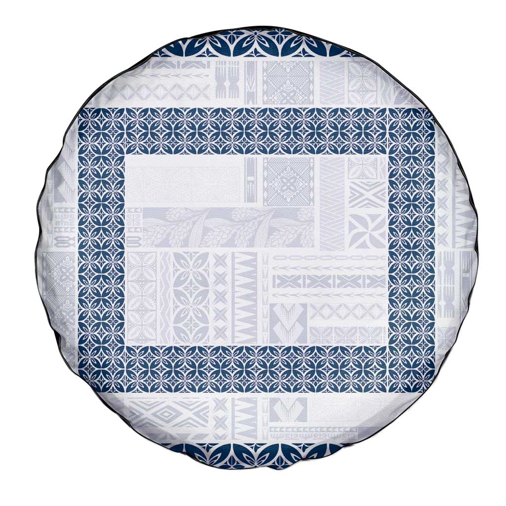 Samoa Siapo Blue Trimmed Spare Tire Cover Samoa White Sunday - Polynesian Pride
