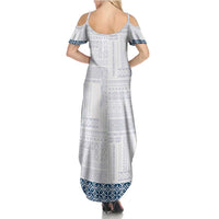 Samoa Siapo Blue Trimmed Summer Maxi Dress Samoa White Sunday - Polynesian Pride