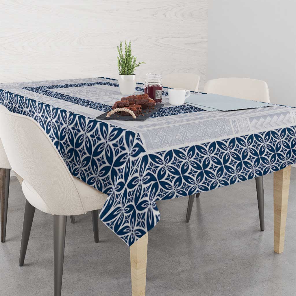 Samoa Siapo Blue Trimmed Tablecloth Samoa White Sunday - Polynesian Pride