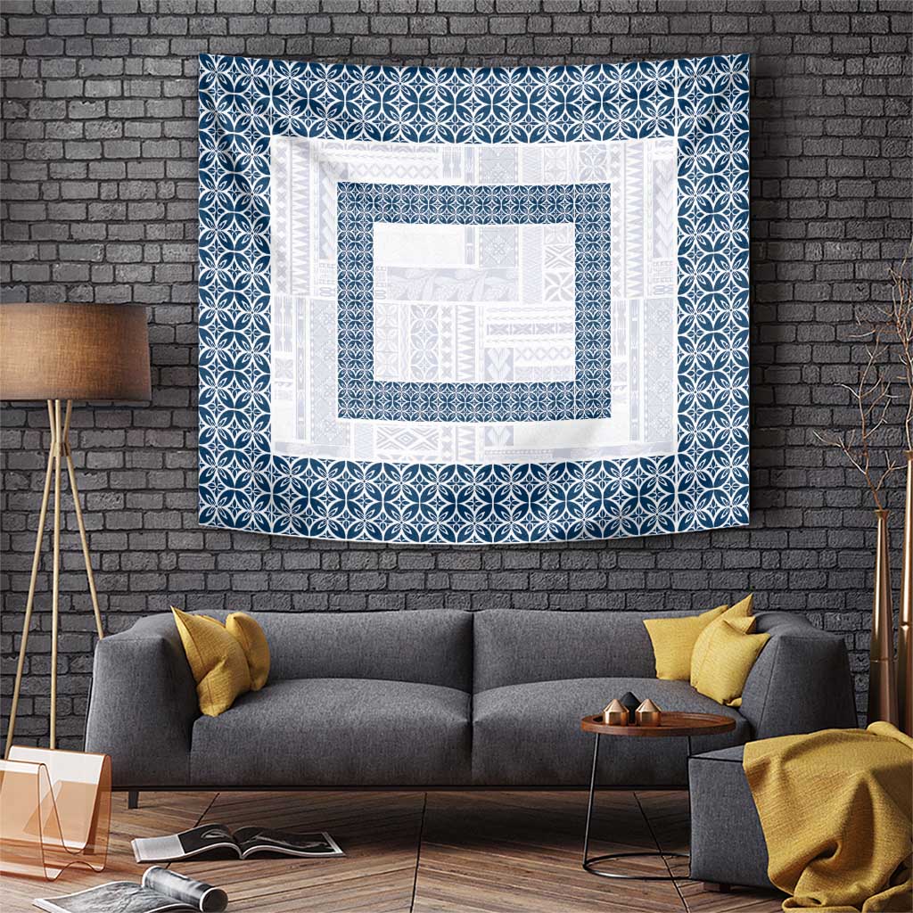 Samoa Siapo Blue Trimmed Tapestry Samoa White Sunday - Polynesian Pride