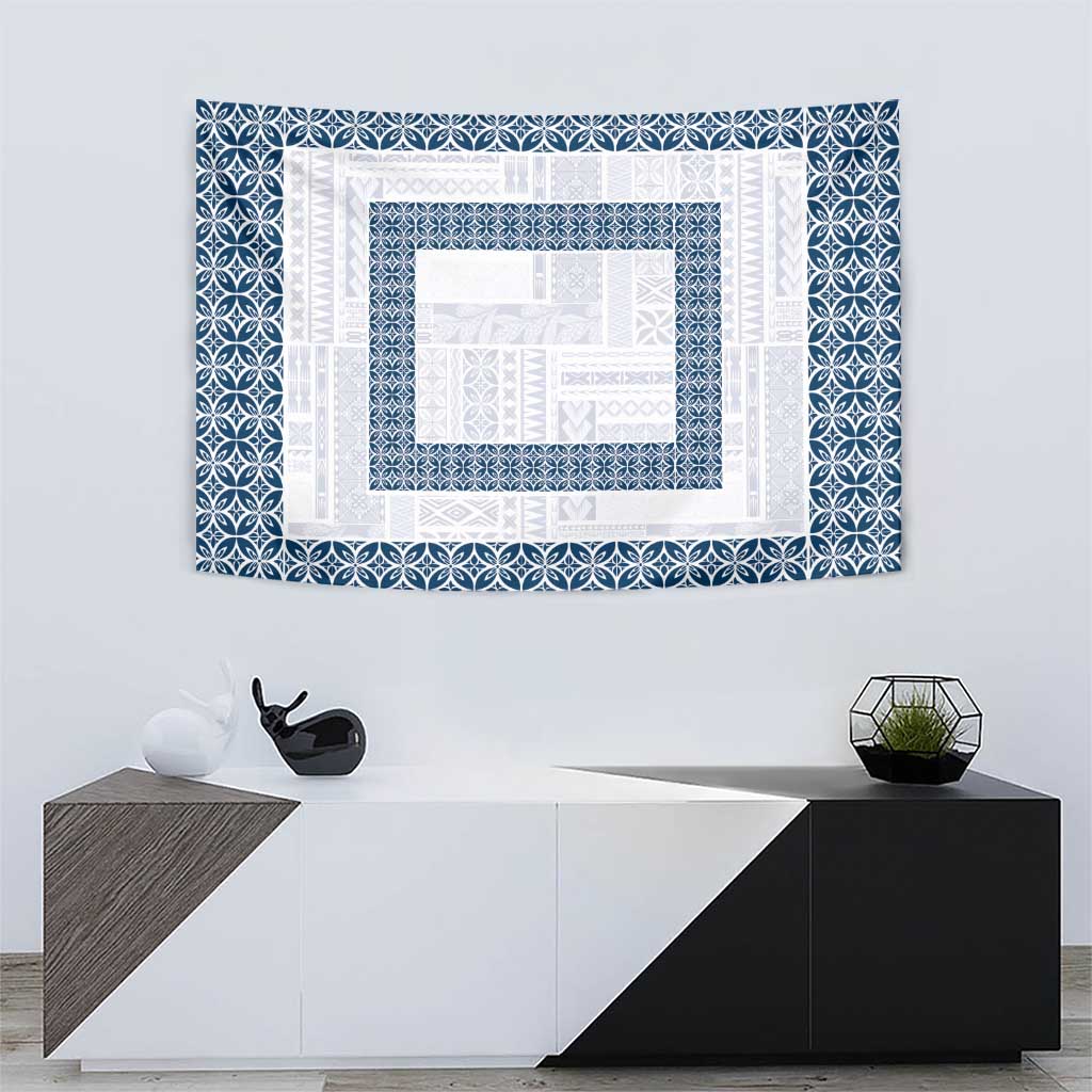 Samoa Siapo Blue Trimmed Tapestry Samoa White Sunday - Polynesian Pride