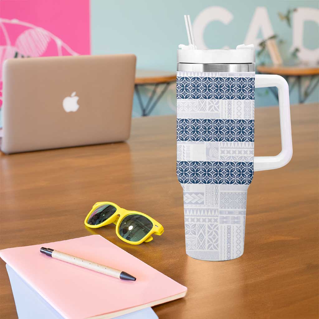 Samoa Siapo Blue Trimmed Tumbler With Handle Samoa White Sunday - Polynesian Pride