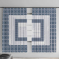 Samoa Siapo Blue Trimmed Window Curtain Samoa White Sunday - Polynesian Pride