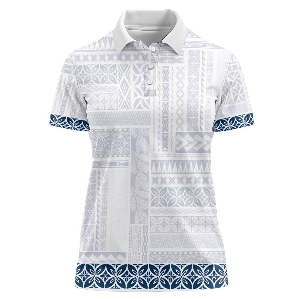 Samoa Siapo Blue Trimmed Women Polo Shirt Samoa White Sunday - Polynesian Pride
