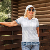 Samoa Siapo Blue Trimmed Women Polo Shirt Samoa White Sunday - Polynesian Pride