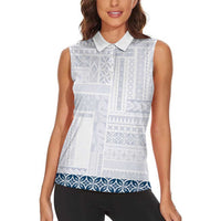 Samoa Siapo Blue Trimmed Women Sleeveless Polo Shirt Samoa White Sunday - Polynesian Pride