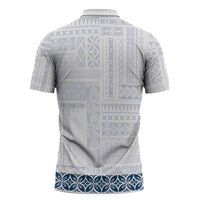 Samoa Siapo Blue Trimmed Zipper Polo Shirt Samoa White Sunday - Polynesian Pride
