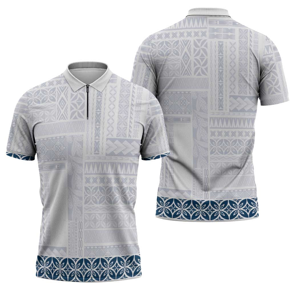 Samoa Siapo Blue Trimmed Zipper Polo Shirt Samoa White Sunday - Polynesian Pride