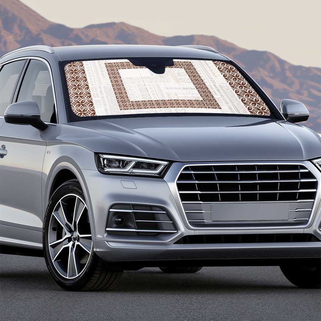 Samoa Siapo Brown Trimmed Auto Sun Shade Samoa White Sunday - Polynesian Pride