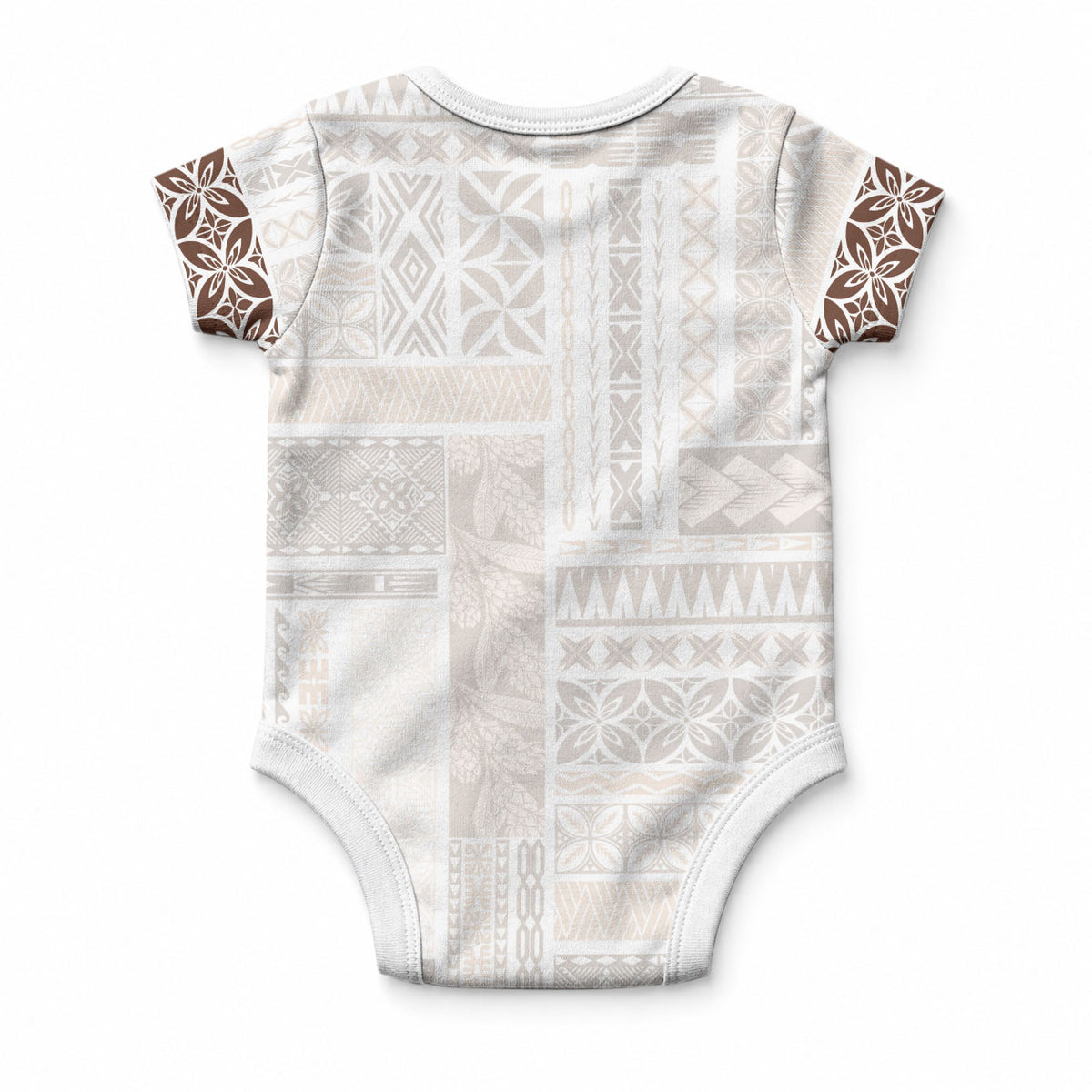 Samoa Siapo Brown Trimmed Baby Onesie Samoa White Sunday