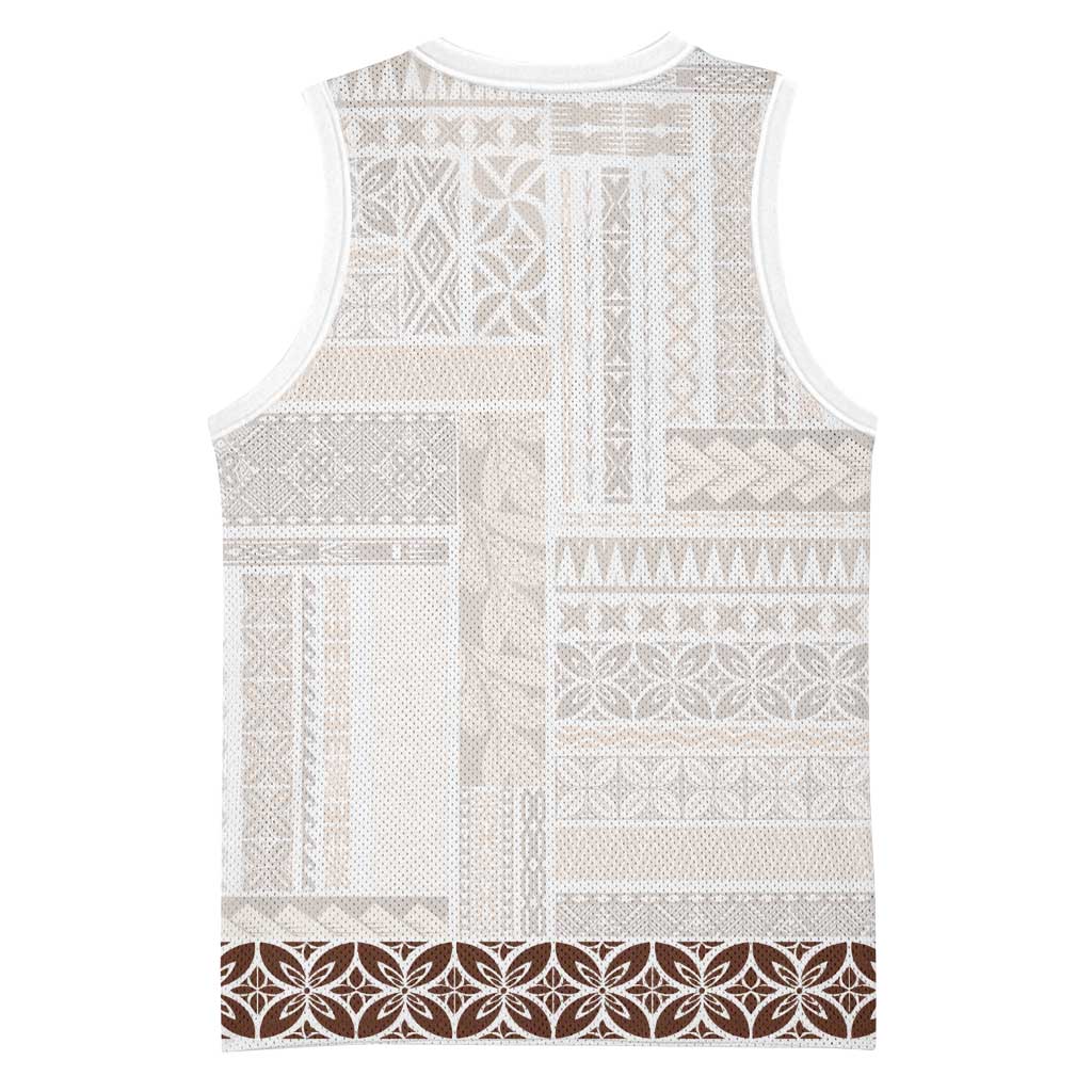 Samoa Siapo Brown Trimmed Basketball Jersey Samoa White Sunday - Polynesian Pride