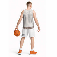 Samoa Siapo Brown Trimmed Basketball Jersey Samoa White Sunday - Polynesian Pride