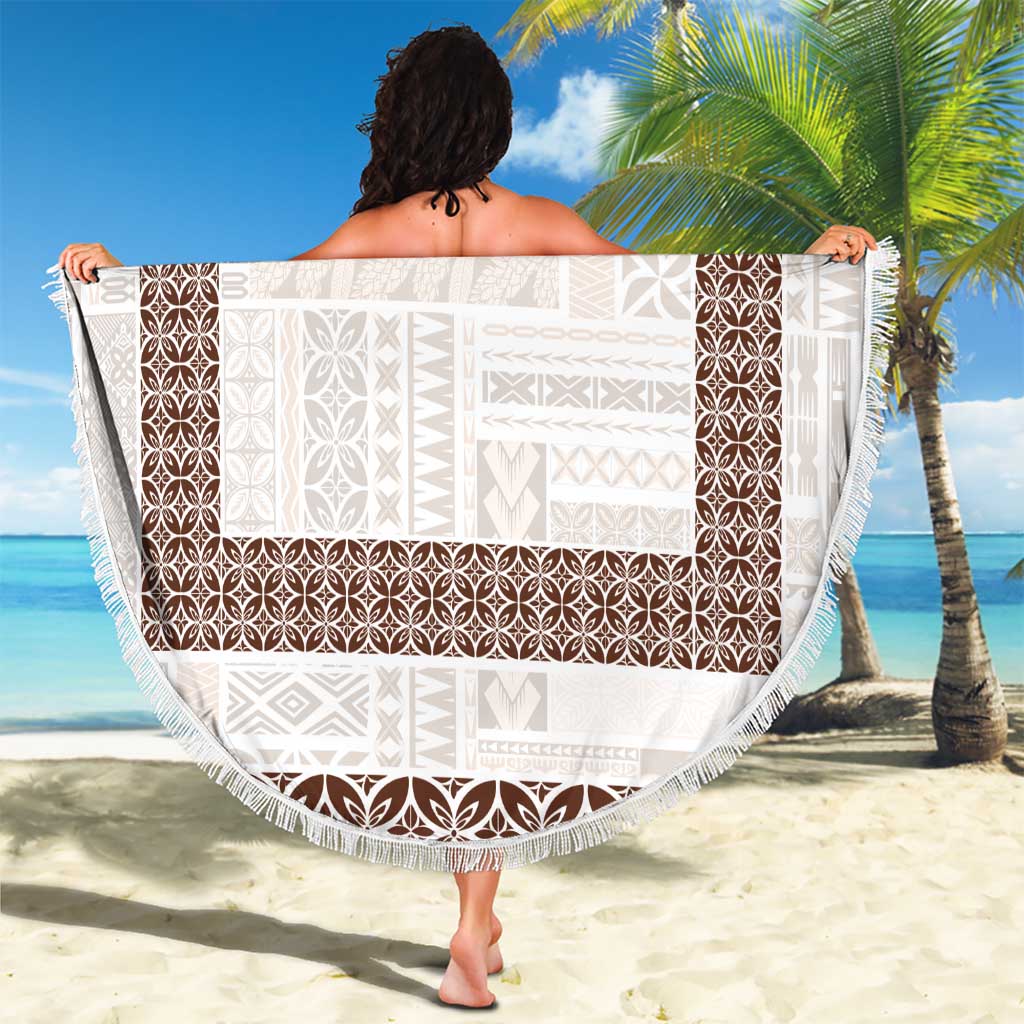 Samoa Siapo Brown Trimmed Beach Blanket Samoa White Sunday - Polynesian Pride