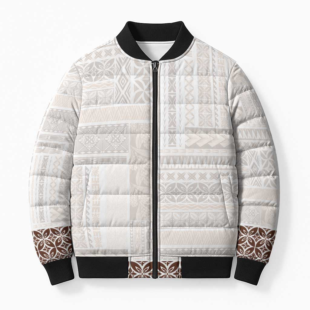 Samoa Siapo Brown Trimmed Bomber Puffer Jacket Samoa White Sunday - Polynesian Pride