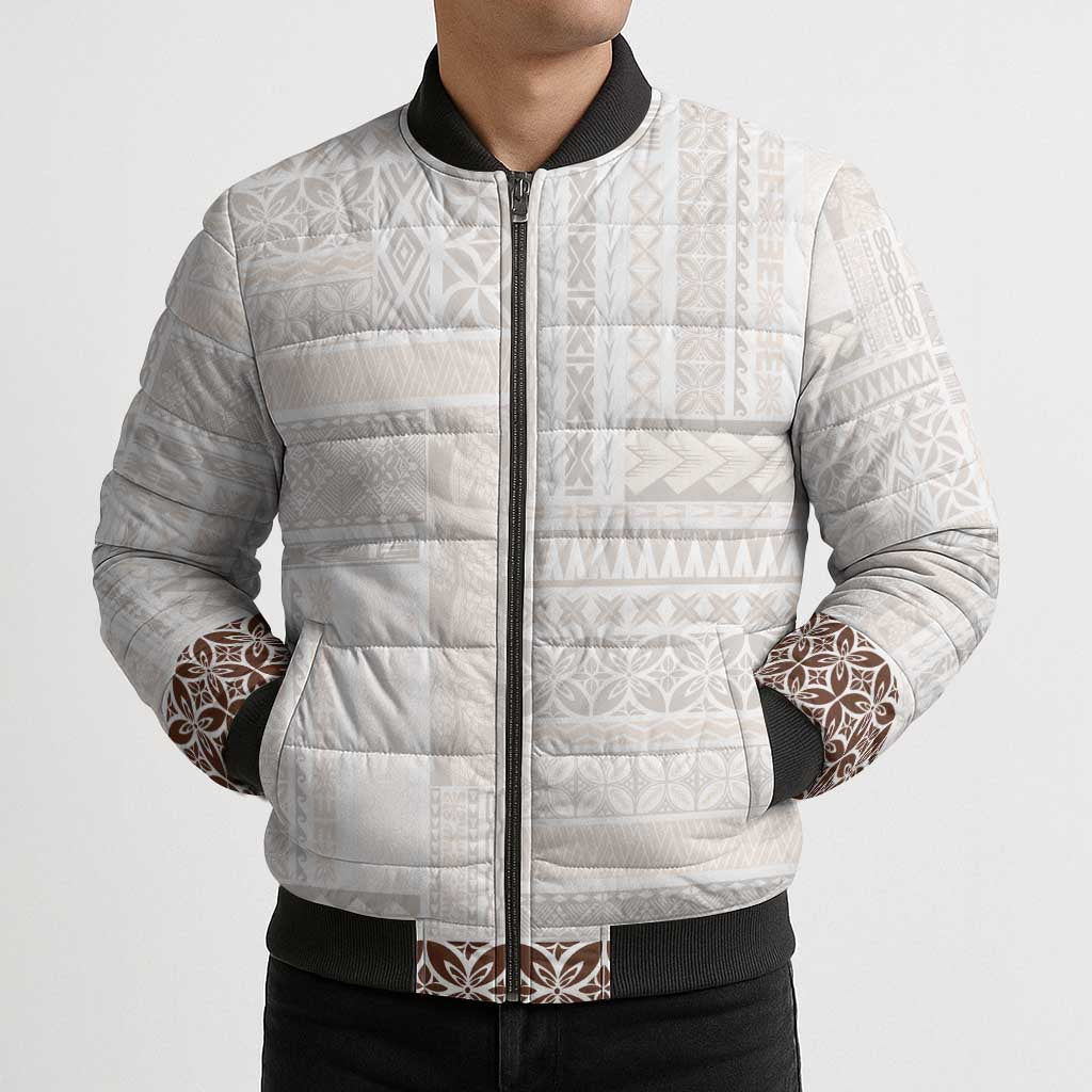 Samoa Siapo Brown Trimmed Bomber Puffer Jacket Samoa White Sunday - Polynesian Pride