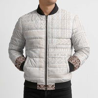 Samoa Siapo Brown Trimmed Bomber Puffer Jacket Samoa White Sunday - Polynesian Pride