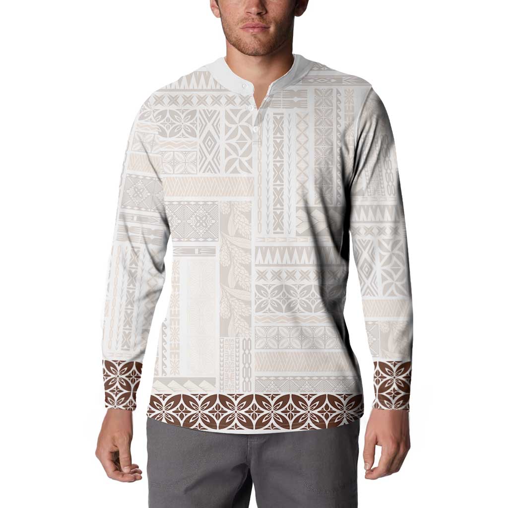 Samoa Siapo Brown Trimmed Button Sweatshirt Samoa White Sunday - Polynesian Pride
