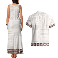 Samoa Siapo Brown Trimmed Couples Matching Tank Maxi Dress and Hawaiian Shirt Samoa White Sunday - Polynesian Pride