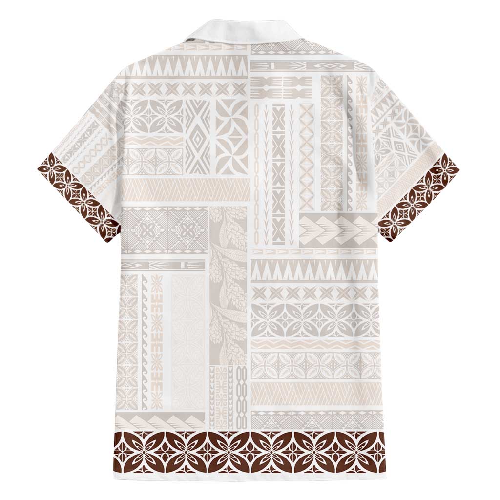 Samoa Siapo Brown Trimmed Family Matching Off Shoulder Maxi Dress and Hawaiian Shirt Samoa White Sunday - Polynesian Pride