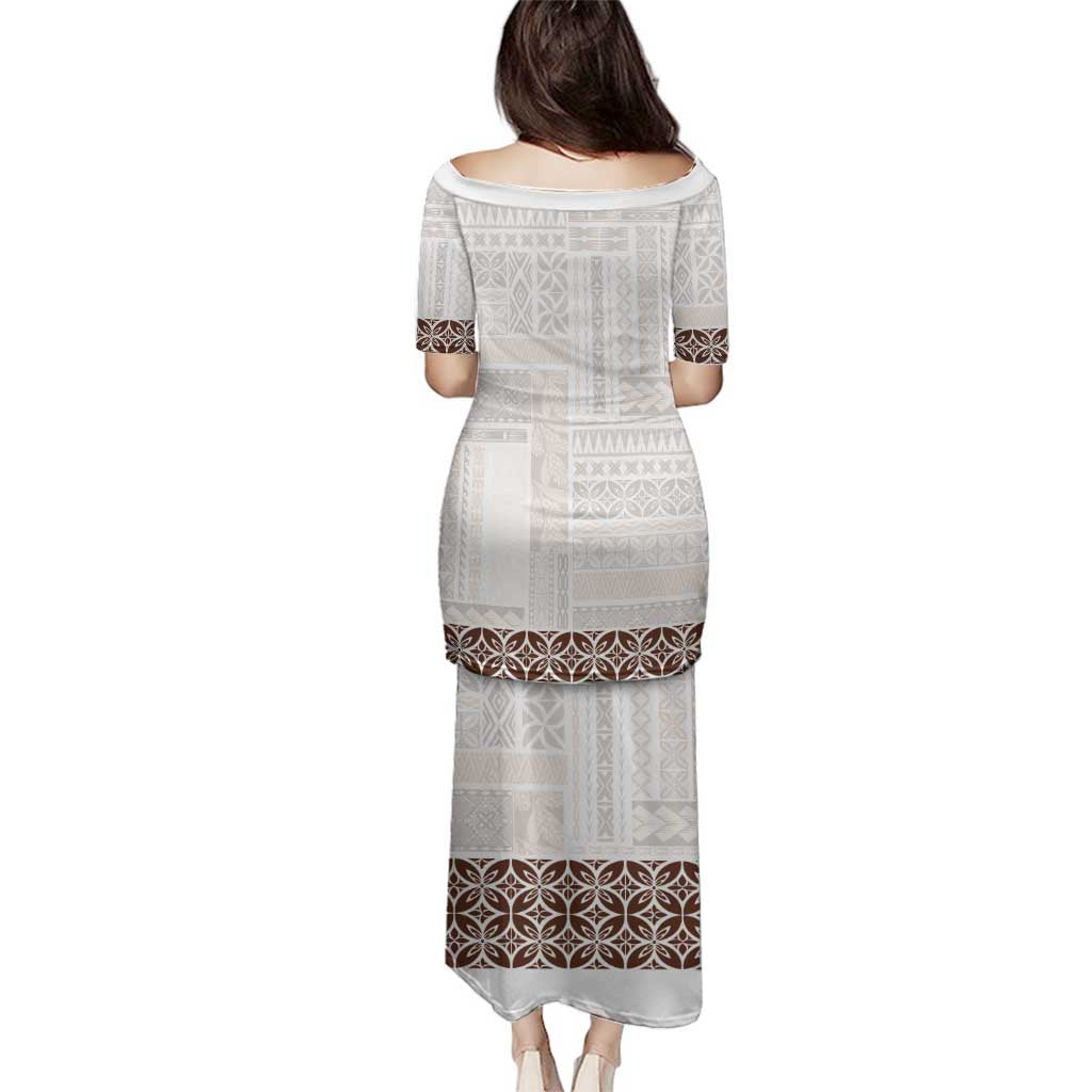 Samoa Siapo Brown Trimmed Family Matching Puletasi and Hawaiian Shirt Samoa White Sunday - Polynesian Pride