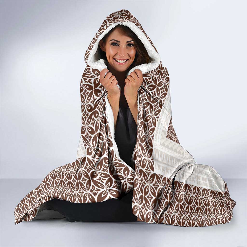 Samoa Siapo Brown Trimmed Hooded Blanket Samoa White Sunday - Polynesian Pride