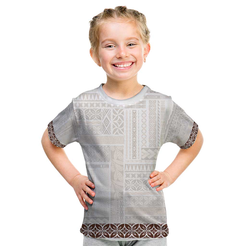 Samoa Siapo Brown Trimmed Kid T Shirt Samoa White Sunday - Polynesian Pride