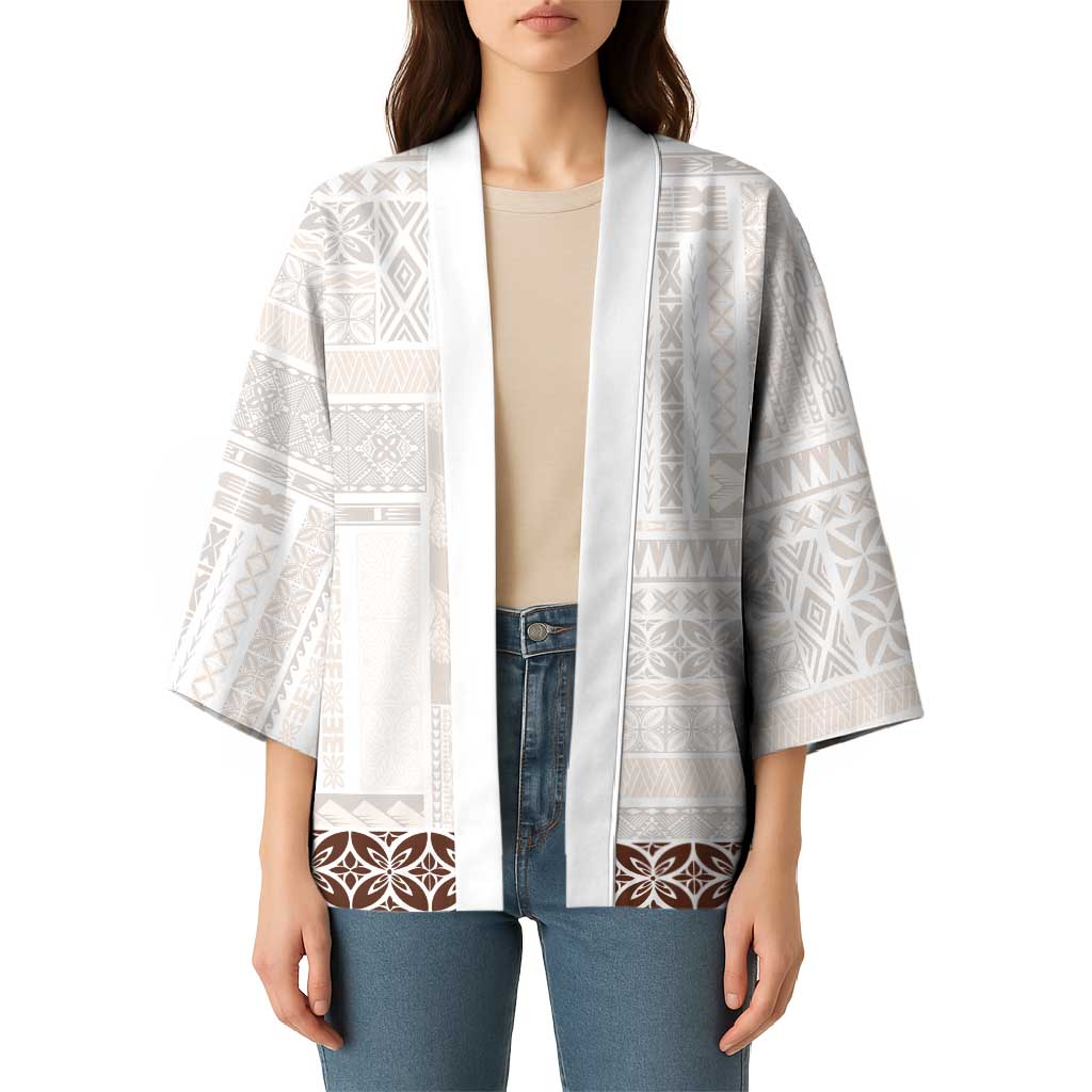 Samoa Siapo Brown Trimmed Kimono Samoa White Sunday - Polynesian Pride