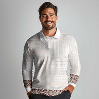Samoa Siapo Brown Trimmed Long Sleeve Polo Shirt Samoa White Sunday - Polynesian Pride