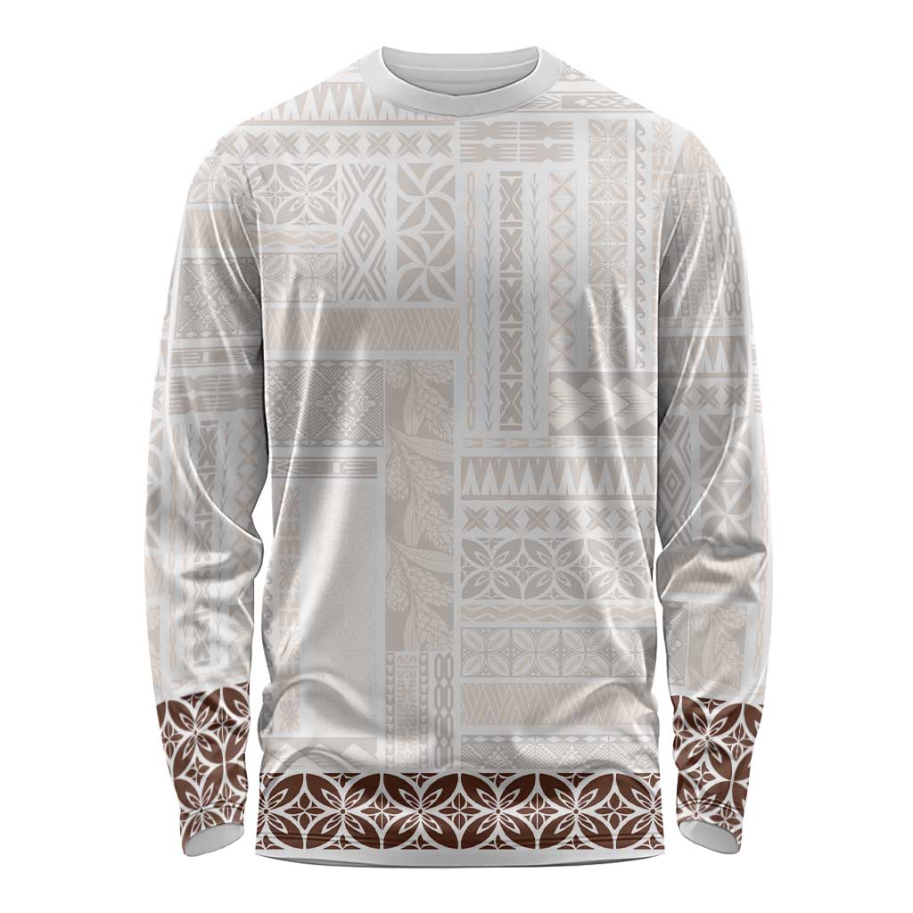Samoa Siapo Brown Trimmed Long Sleeve Shirt Samoa White Sunday - Polynesian Pride