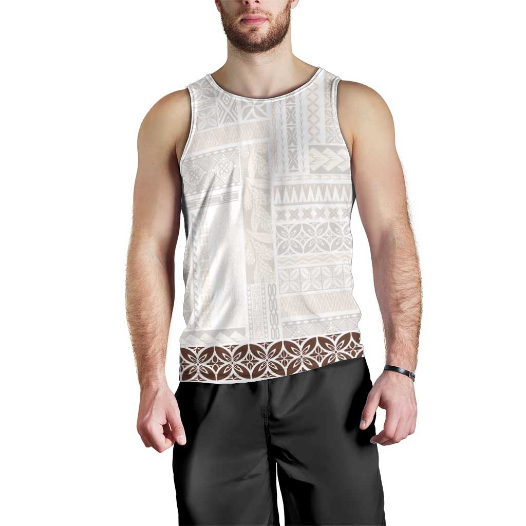 Samoa Siapo Brown Trimmed Men Tank Top Samoa White Sunday - Polynesian Pride