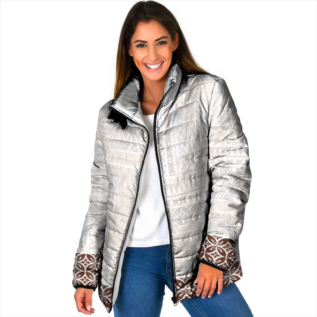Samoa Siapo Brown Trimmed Padded Jacket Samoa White Sunday - Polynesian Pride