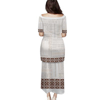 Samoa Siapo Brown Trimmed Puletasi Samoa White Sunday - Polynesian Pride